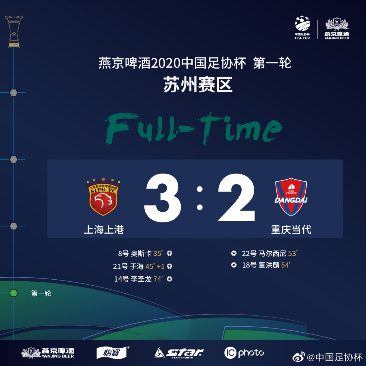 上海上港战胜重庆当代，取得宝贵三分